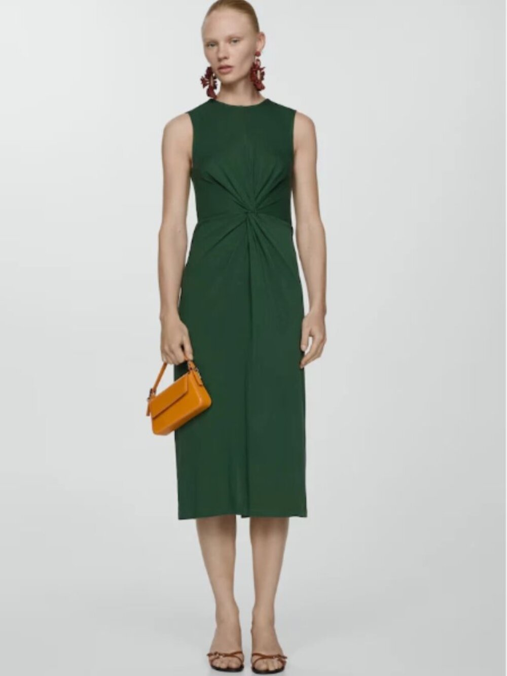 Mango Midi-Dress With Draped Detail-Green- Small